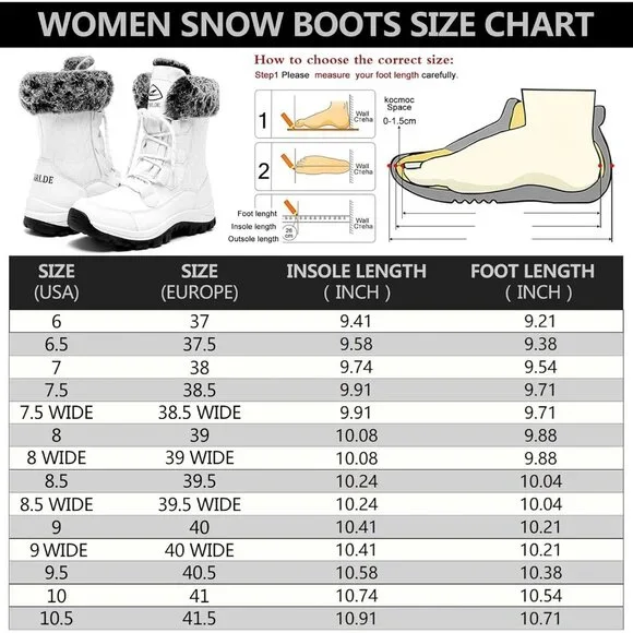 Women’s White Wheat Strip Waterproof Snow Boots Mid-Calf Faux Fur Lined Non-Slip